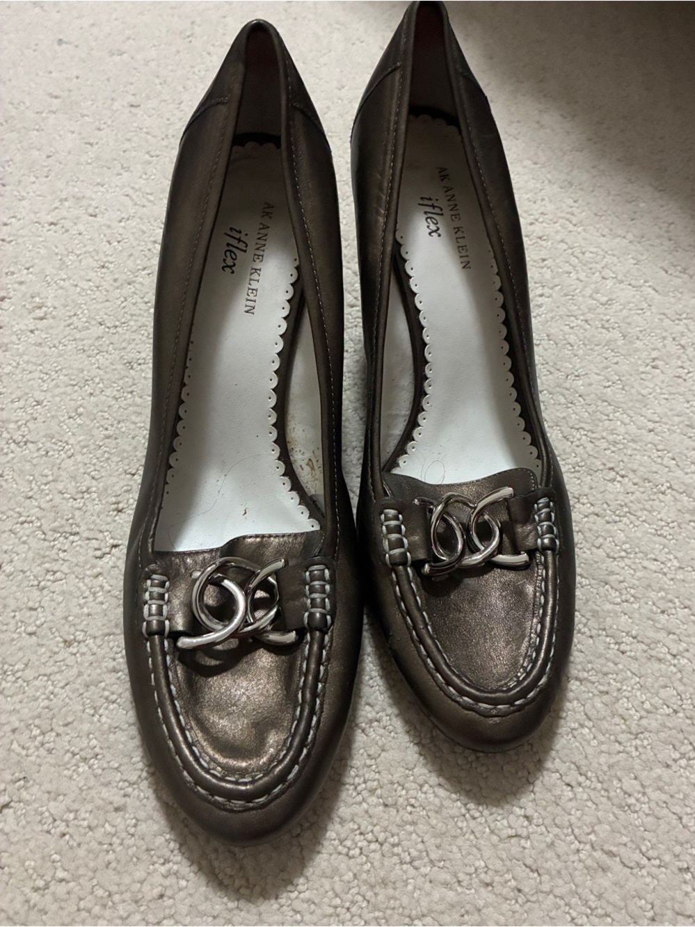 AK Anne Klein iflex Bronze Metallic Leather Bit Loafer Pumps Heels 10M π΅MT